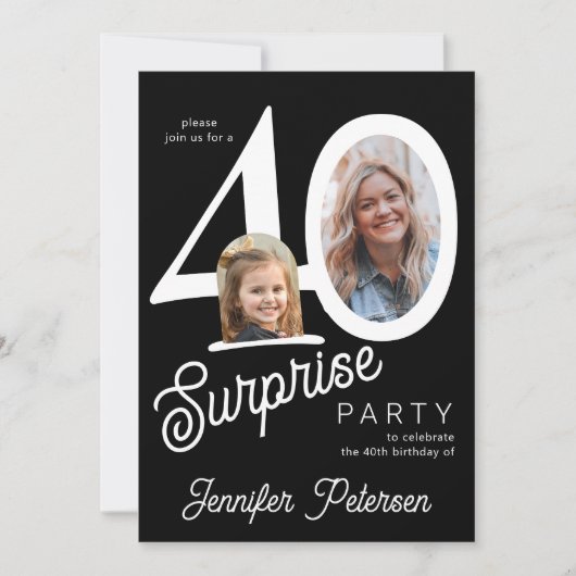 Invitation Surprise 40 modern 2 photo 40th birthday (Devant)