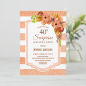 Invitation Surprise 40e anniversaire Apricot rayé floral (Debout devant)