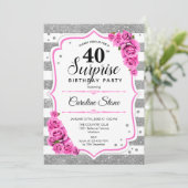 Invitation Surprise 40e anniversaire - Argent blanc rose (Debout devant)