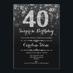 Invitation Surprise 40e anniversaire - Argent noir<br><div class="desc">Invitation surprise 40e anniversaire. Design élégant noir blanc avec fausse parties scintillant argent. Anniversaire adulte. Dispose de diamants et de caractères de script. hommes ou femmes anniversaire invitation. Parfait pour une fête d'anniversaire élégante. Message-moi si vous avez besoin d'une personnalisation plus poussée.</div>