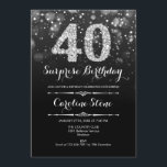 Invitation Surprise 40e anniversaire - Argent noir<br><div class="desc">Invitation surprise 40e anniversaire. Design élégant noir blanc avec fausse parties scintillant argent. Anniversaire adulte. Dispose de diamants et de caractères de script. hommes ou femmes anniversaire invitation. Parfait pour une fête d'anniversaire élégante. Message-moi si vous avez besoin d'une personnalisation plus poussée.</div>