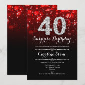 Invitation Surprise 40e anniversaire - Argent rouge noir (Devant / Derrière)