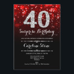 Invitation Surprise 40e anniversaire - Argent rouge noir<br><div class="desc">Invitation surprise 40e anniversaire. Design élégant noir rouge avec fausse parties scintillant argent. Anniversaire adulte. Dispose de diamants,  lumières de livres et police de script. Hommes ou femmes anniversaire invitation. Parfait pour une fête d'anniversaire élégante. Message-moi si vous avez besoin d'une personnalisation plus poussée.</div>