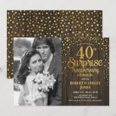 Invitation Surprise 40e anniversaire avec photo - Or bois (Devant / Derrière)