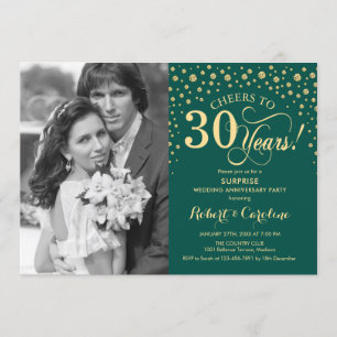 Invitation Surprise 40e anniversaire avec photo vert or