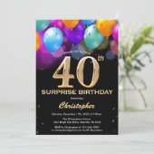 Invitation Surprise 40e anniversaire Ballons Noir et Or (Debout devant)