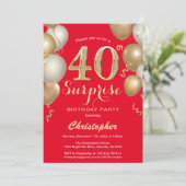 Invitation Surprise 40e anniversaire Ballons rouge et or (Debout devant)