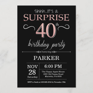 Invitation Surprise 40e anniversaire Black and Rose Pink Gold