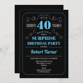 Invitation Surprise 40e anniversaire - Black Blue (Devant / Derrière)