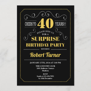 Invitation Surprise 40e anniversaire - Black Gold
