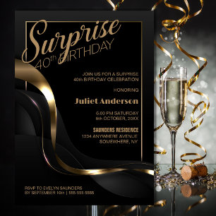 Invitation Surprise 40e anniversaire Black Gold Party Invitat