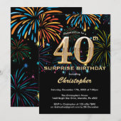 Invitation Surprise 40e anniversaire Black Gold Rainbow Firew (Devant / Derrière)