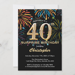 Invitation Surprise 40e anniversaire Black Gold Rainbow Firew