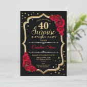 Invitation Surprise 40e anniversaire - Black Gold Red Invitat (Debout devant)