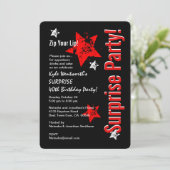 Invitation SURPRISE 40e anniversaire Black Red Grunge Stars 3 (Debout devant)