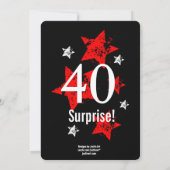Invitation SURPRISE 40e anniversaire Black Red Grunge Stars 3 (Dos)
