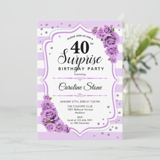 Invitation Surprise 40e anniversaire -Blanc pourpre (Debout devant)