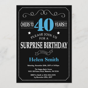 Invitation surprise 40e anniversaire Bleu et noir