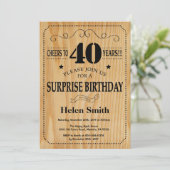 Invitation Surprise 40e Anniversaire Bois Rustique (Debout devant)