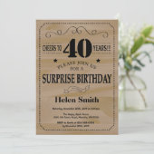 Invitation Surprise 40e Anniversaire Bois Rustique (Debout devant)
