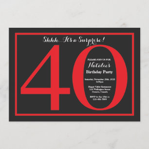 Invitation Surprise 40e anniversaire Chalkboard rouge et noir