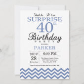 Invitation Surprise 40e Anniversaire Chevron Bleu (Devant)