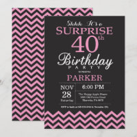 Surprise 40e Anniversaire Chevron Noir et Rose