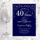 Invitation Surprise 40e anniversaire de fête - Argent de la M<br><div class="desc">Invitation surprise 40e anniversaire de fête. Design élégant en bleu marine et faux parties scintillant argent. Fonctionne la police de script et les confettis de diamants. Salut à 40 ans ! Message-moi si vous avez besoin d'une personnalisation plus poussée.</div>