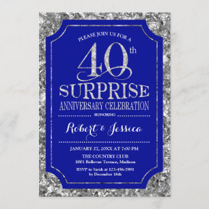 Invitation Surprise 40e anniversaire de mariage - Bleu Argent