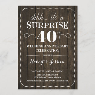 Invitation Surprise 40e anniversaire de mariage - Bois rustiq