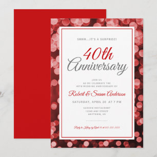 Invitation Surprise 40e anniversaire de mariage   Bokeh rouge