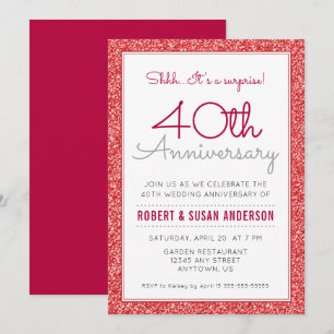 Invitation Surprise 40e Anniversaire de Mariage Faux Paillett