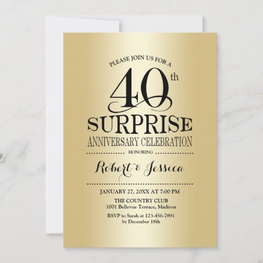 Invitation Surprise 40e anniversaire de Mariage - Or (Devant)