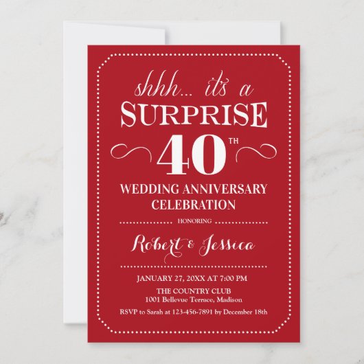 Invitation Surprise 40e anniversaire de mariage - Rouge rubis (Devant)