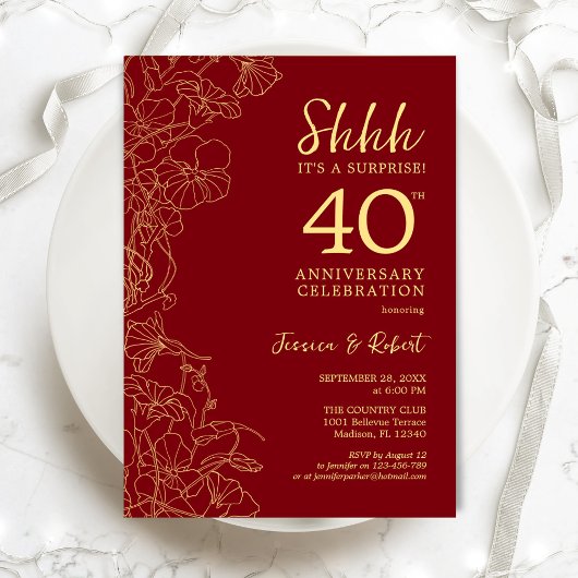 Invitation Surprise 40e anniversaire de mariage Rubis Rouge O