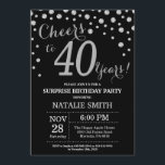 Invitation Surprise 40e anniversaire Diamant noir et argent<br><div class="desc">Invitation surprise 40e anniversaire avec Arrière - plan Diamond Parties scintillant noir et argent. Confetti en argent. Anniversaire adulte. Hommes ou Femmes Anniversaire. Pour plus de personnalisation,  cliquez sur le bouton "Customiser" et utilisez notre outil de conception pour modifier ce modèle.</div>
