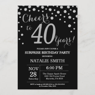 Invitation Surprise 40e anniversaire Diamant noir et argent