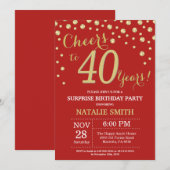 Invitation Surprise 40e anniversaire Diamant rouge et or (Devant / Derrière)