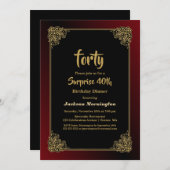 Invitation Surprise 40e anniversaire Dîner Black Red Gold (Devant / Derrière)