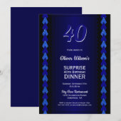 Invitation Surprise 40e anniversaire Dîner Noir et Bleu (Devant / Derrière)