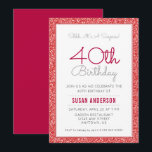 Invitation Surprise 40e anniversaire Faux Parties scintillant<br><div class="desc">Cette élégante invitation à la fête du 40e anniversaire de surprise présente une bordure en faux rouge de parties scintillant. Le texte personnalisé vous permet d'ajouter les détails de votre invitation.</div>