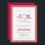 Invitation Surprise 40e anniversaire Faux Parties scintillant<br><div class="desc">Cette élégante invitation à la fête du 40e anniversaire de surprise présente une bordure en faux rouge de parties scintillant. Le texte personnalisé vous permet d'ajouter les détails de votre invitation.</div>