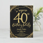 Invitation Surprise 40e anniversaire fête Chic Black & Gold (Debout devant)