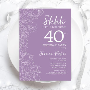 Invitation Surprise 40e anniversaire - Floral Purple