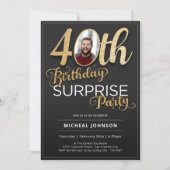 Invitation Surprise 40e anniversaire Gold Black Photo personn (Devant)