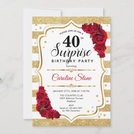 Invitation Surprise 40e anniversaire - Gold White Red (Devant)