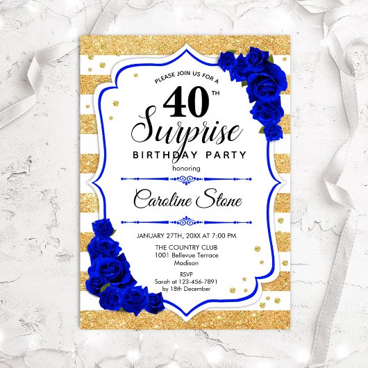 Invitation Surprise 40e anniversaire - Gold White Royal Blue