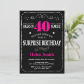 Invitation Surprise 40e anniversaire Hot rose et noir (Debout devant)