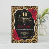 Invitation Surprise 40e anniversaire - Leopard Black Gold Red (Debout devant)