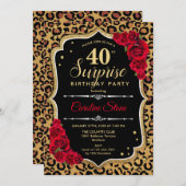 Invitation Surprise 40e anniversaire - Leopard Black Gold Red (Devant / Derrière)